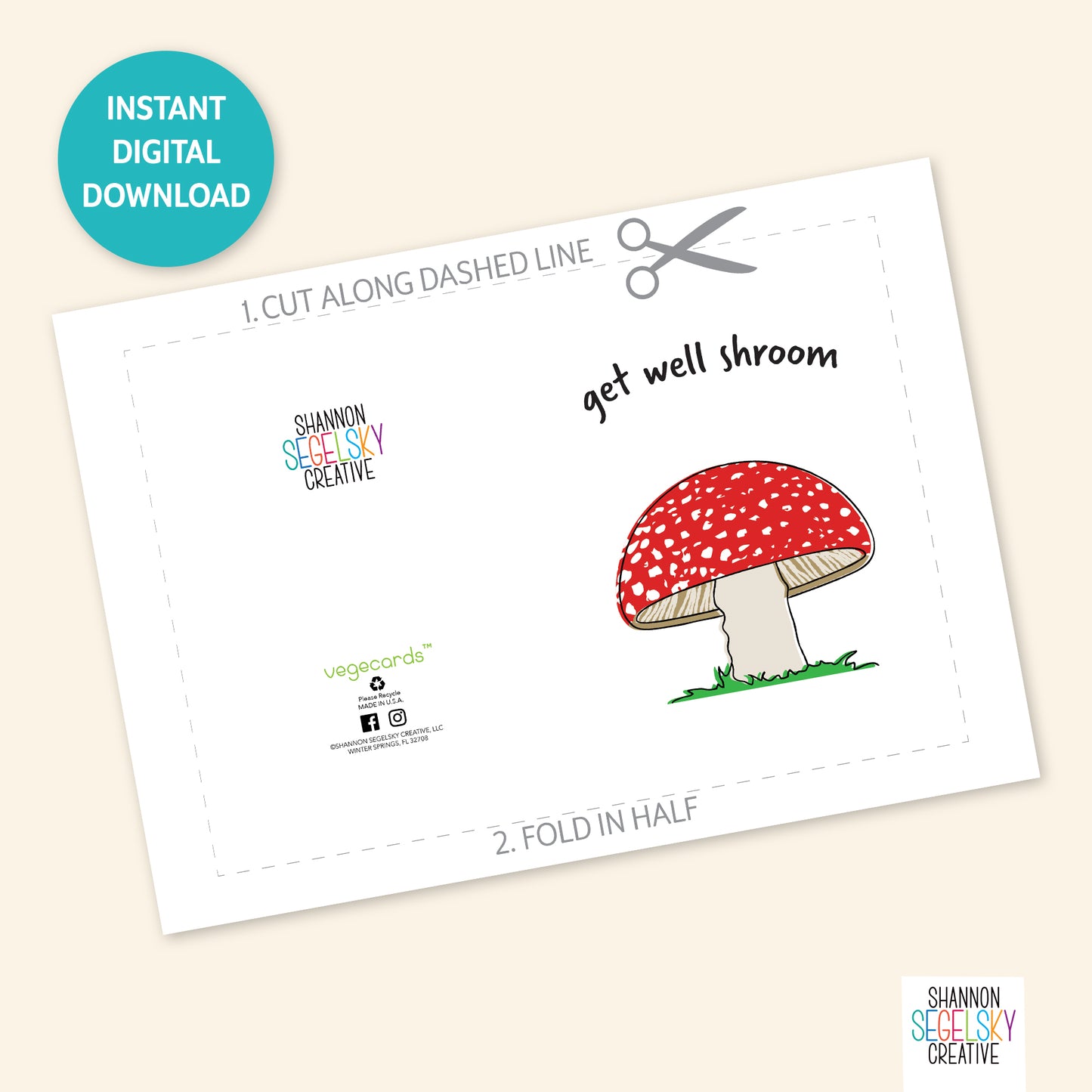 VegeCards® Get Well Shroom PRINTABLE Greeting Card - 5x7 (A7) - Instant Digital Download