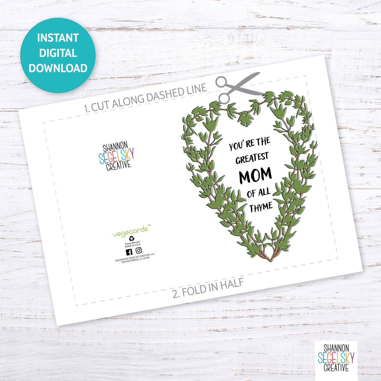 VegeCards® Greatest Mom of All Thyme PRINTABLE Greeting Card - 5x7 (A7) - Instant Digital Download