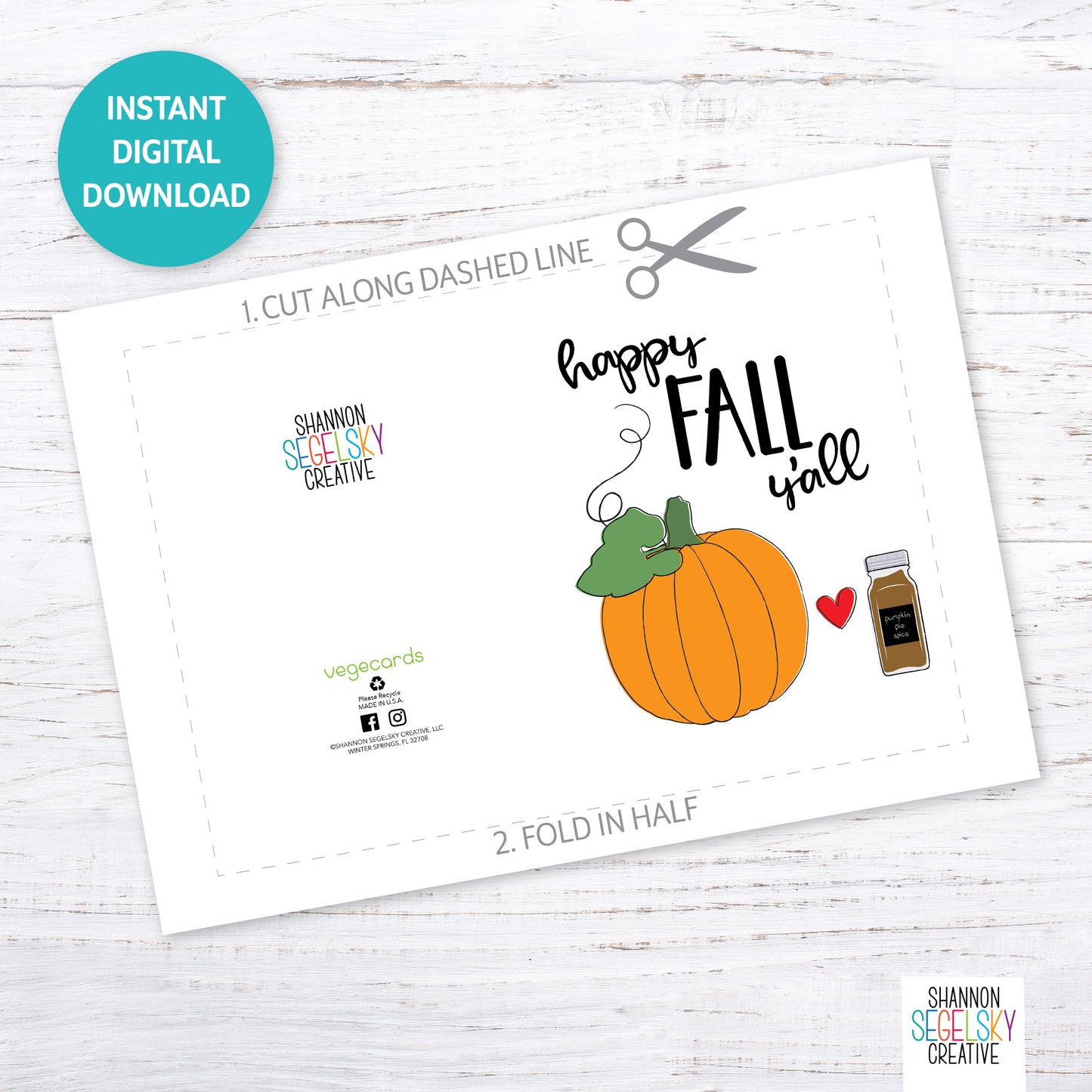 VegeCards® Happy Fall Y'all PRINTABLE Greeting Card - 5x7 (A7) - Instant Digital Download