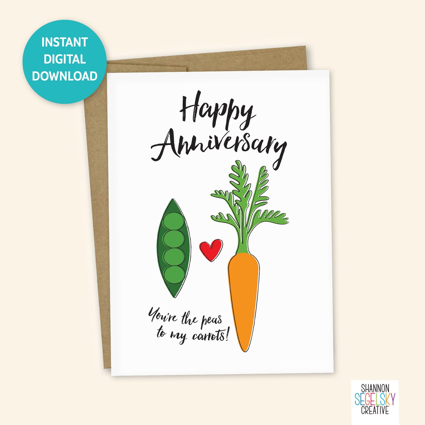 VegeCards® Peas & Carrots Anniversary PRINTABLE Greeting Card - 5x7 (A7) - Instant Digital Download
