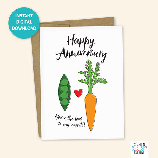 VegeCards® Peas & Carrots Anniversary PRINTABLE Greeting Card - 5x7 (A7) - Instant Digital Download