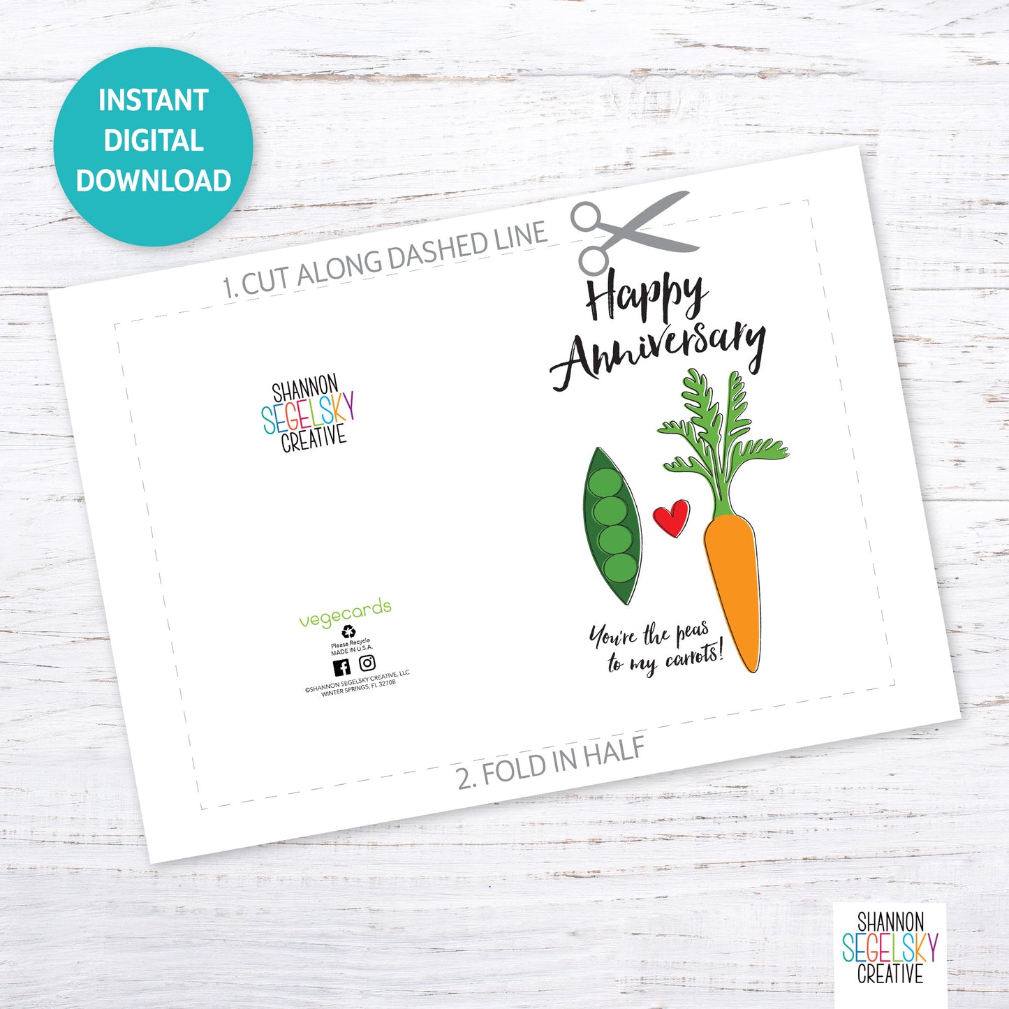 VegeCards® Peas & Carrots Anniversary PRINTABLE Greeting Card - 5x7 (A7) - Instant Digital Download