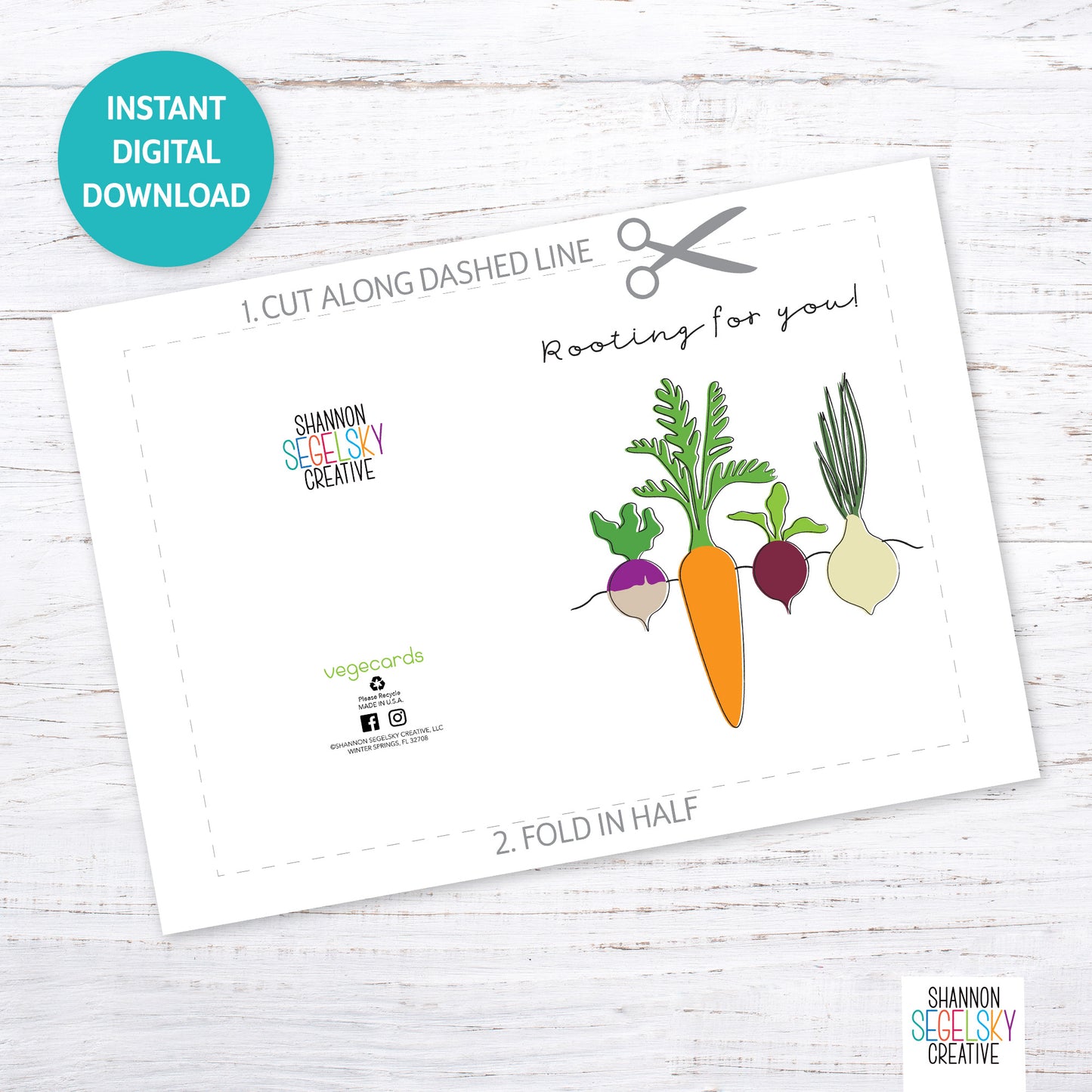 VegeCards® Rooting For You PRINTABLE Greeting Card - 5x7 (A7) - Instant Digital Download