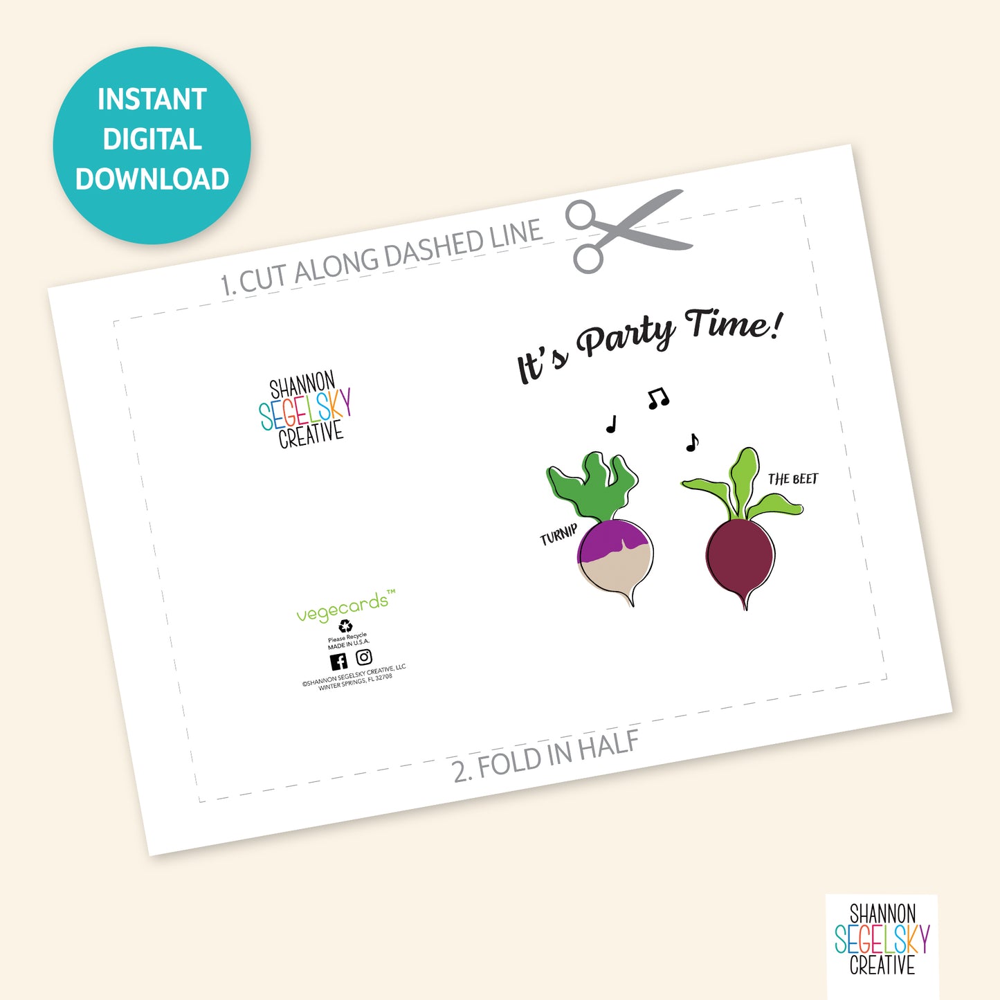 VegeCards® Turnip the Beet - Party Time - Birthday PRINTABLE Greeting Card - 5x7 (A7) - Instant Digital Download