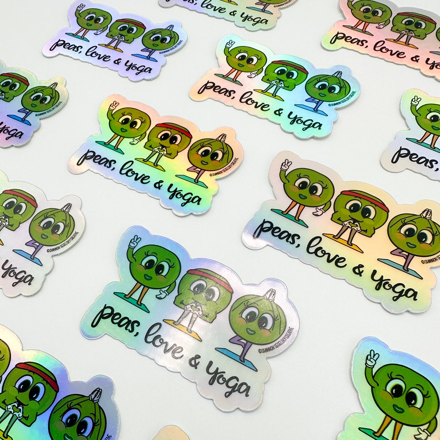 VegeCards® Peas, Love & Yoga Holographic Vinyl Sticker