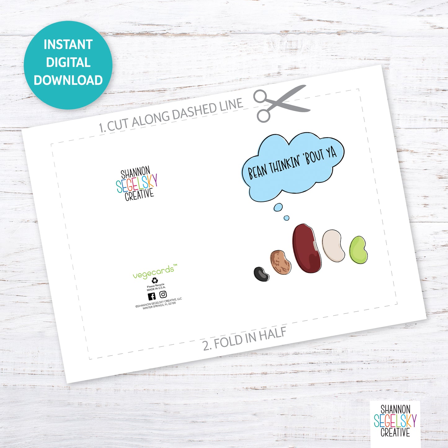 VegeCards™ Bean Thinkin' 'Bout Ya PRINTABLE Greeting Card - 5x7 (A7) - Instant Digital Download