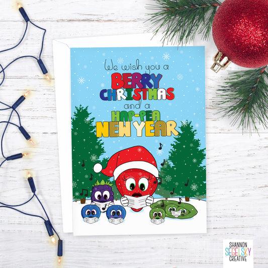 VegeCards™ Berry Christmas and Hap-pea New Year Card