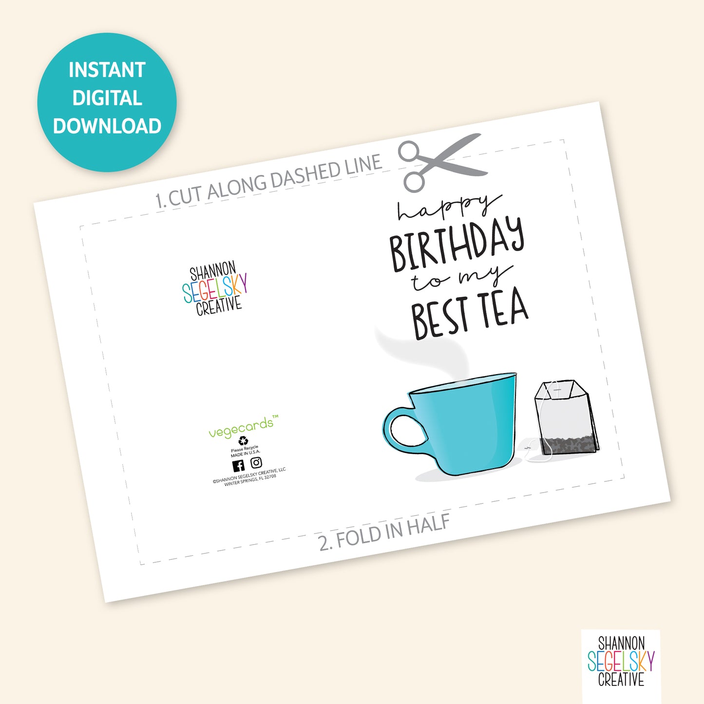 VegeCards™ Best Tea Birthday PRINTABLE Greeting Card - 5x7 (A7) - Instant Digital Download