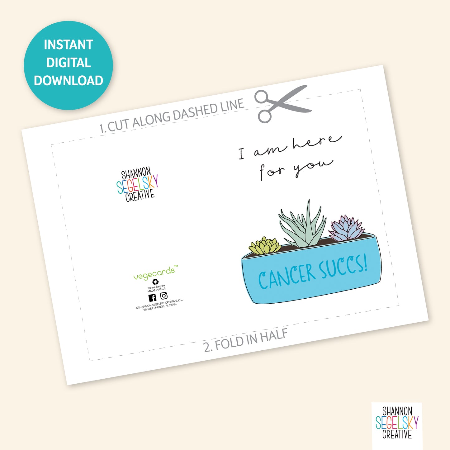 VegeCards® Cancer Succs PRINTABLE Greeting Card - 5x7 (A7) - Instant Digital Download