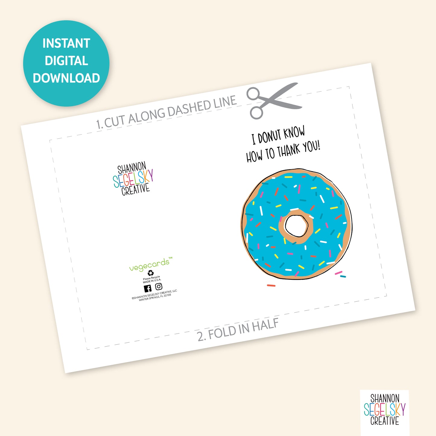 VegeCards® Donut Know How To Thank You PRINTABLE Greeting Card - 5x7 (A7) - Instant Digital Download