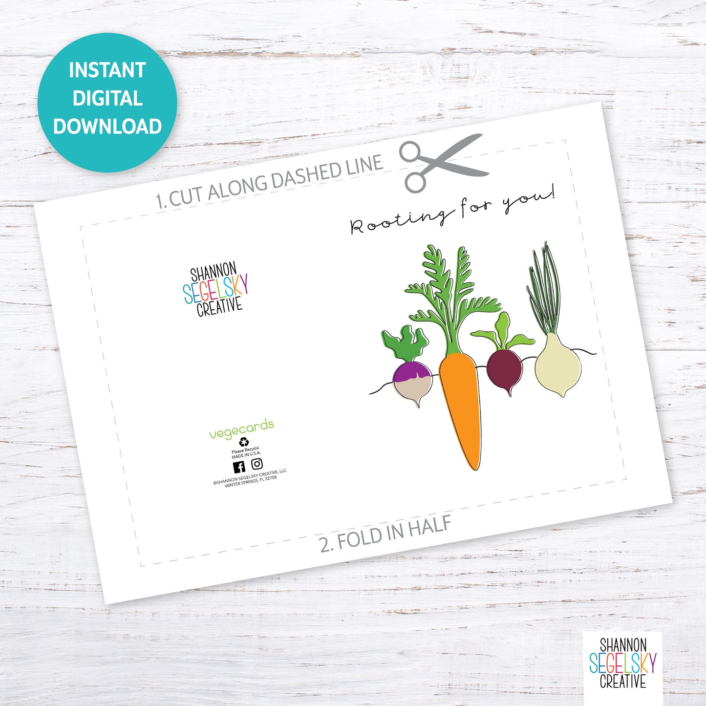 VegeCards™ Rooting For You PRINTABLE Greeting Card - 5x7 (A7) - Instant Digital Download