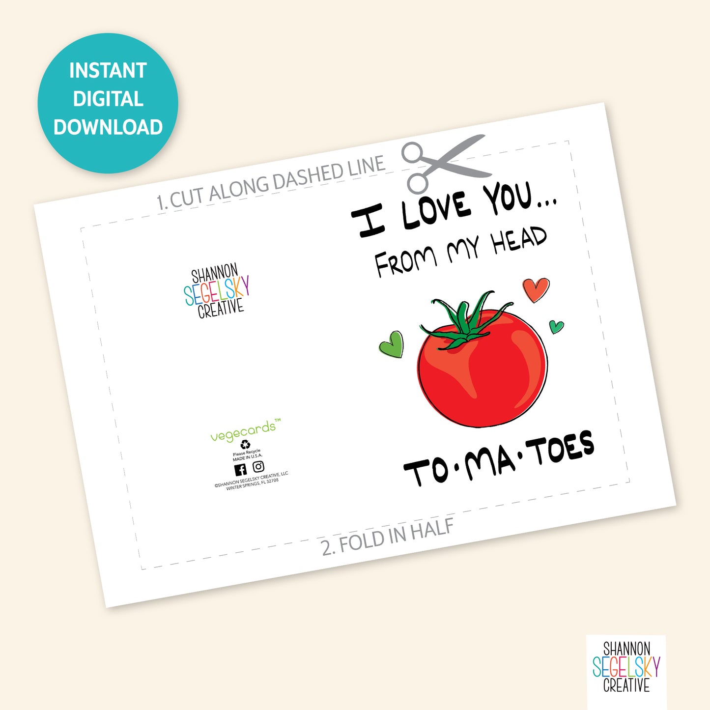 VegeCards™ I Love You Tomatoes PRINTABLE Greeting Card - 5x7 (A7) - Instant Digital Download